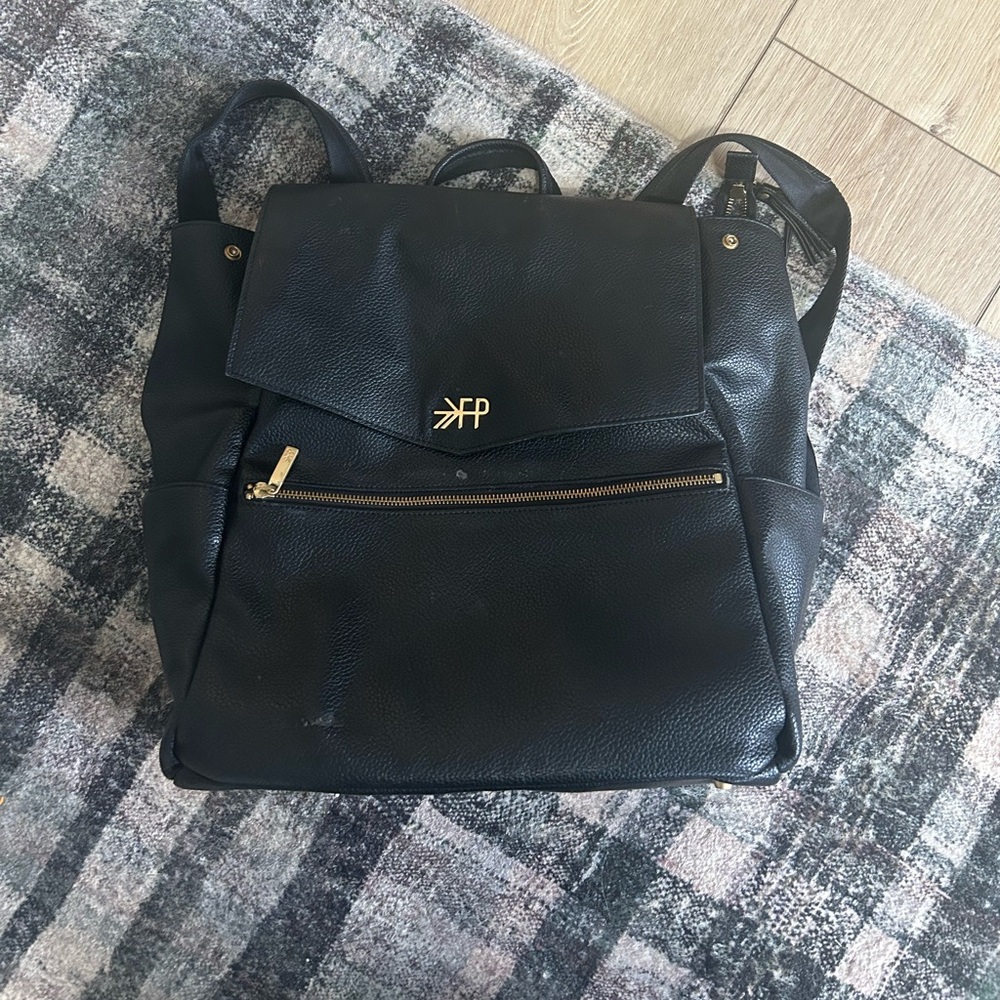 Freshly Picked black leather diaper bag backpack style